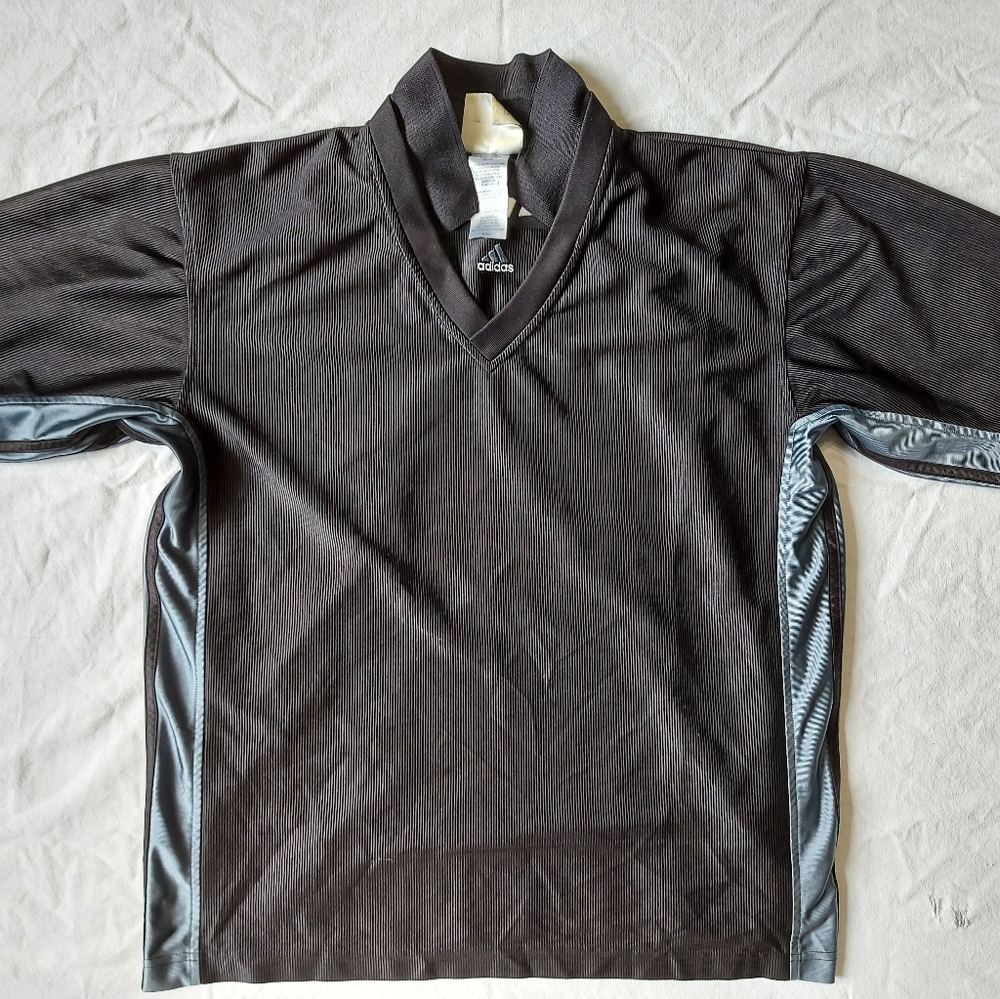 Adidas Ribbed Mens Grey Black Golf Collared V Neck Short Sleeve Shirt, M